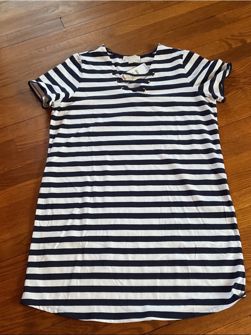 Michael Kors Navy and White Striped Short Sleeve Tee Dress